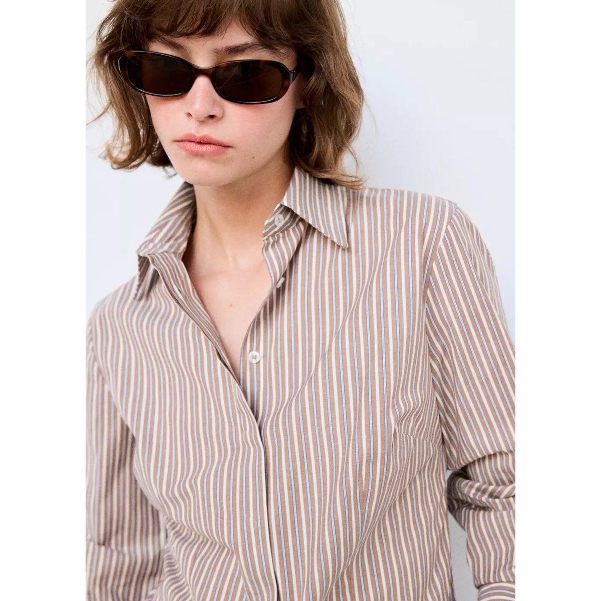 Chemise cintrée coton marron, MANGO