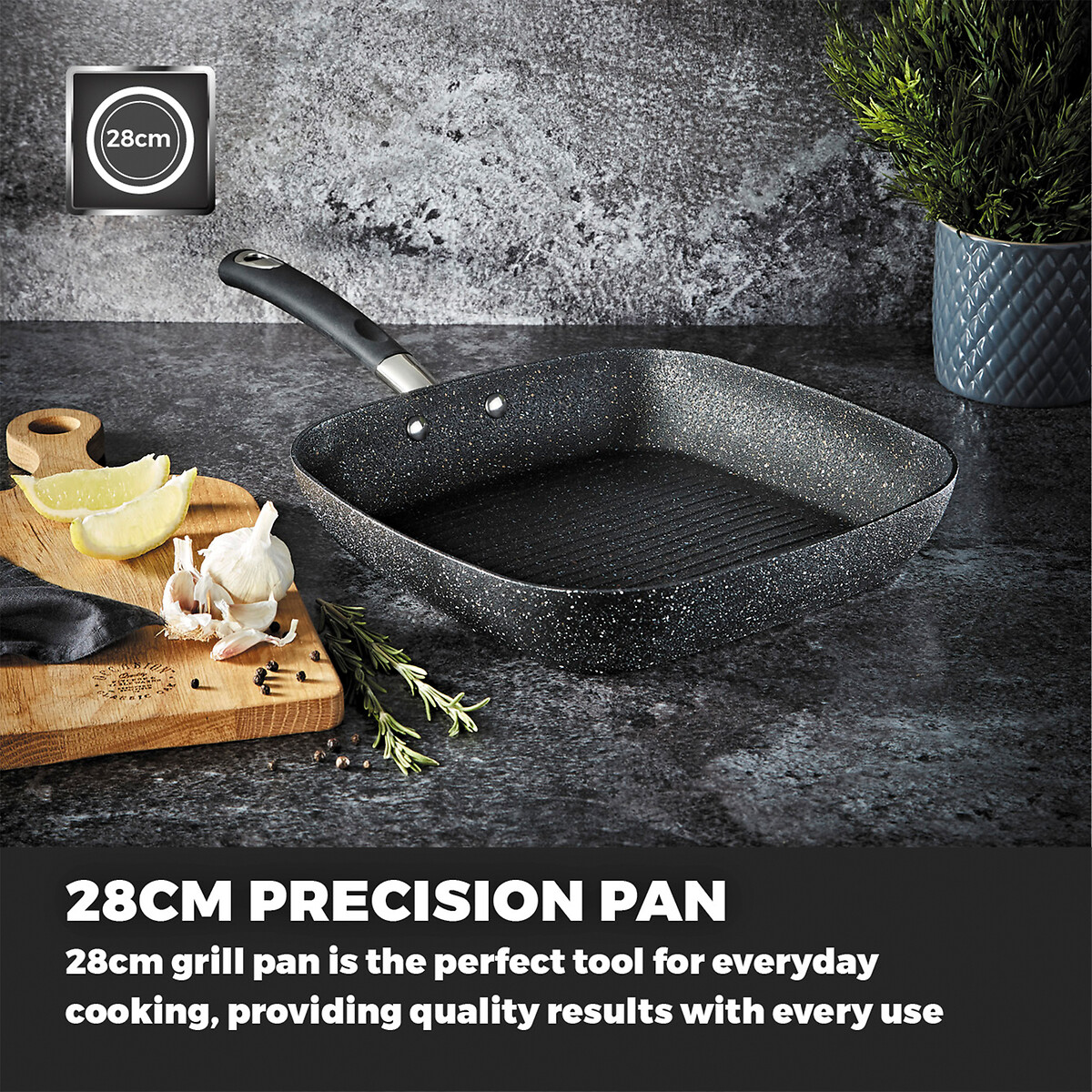 28cm Precision Non-Stick Grill Pan black, TOWER