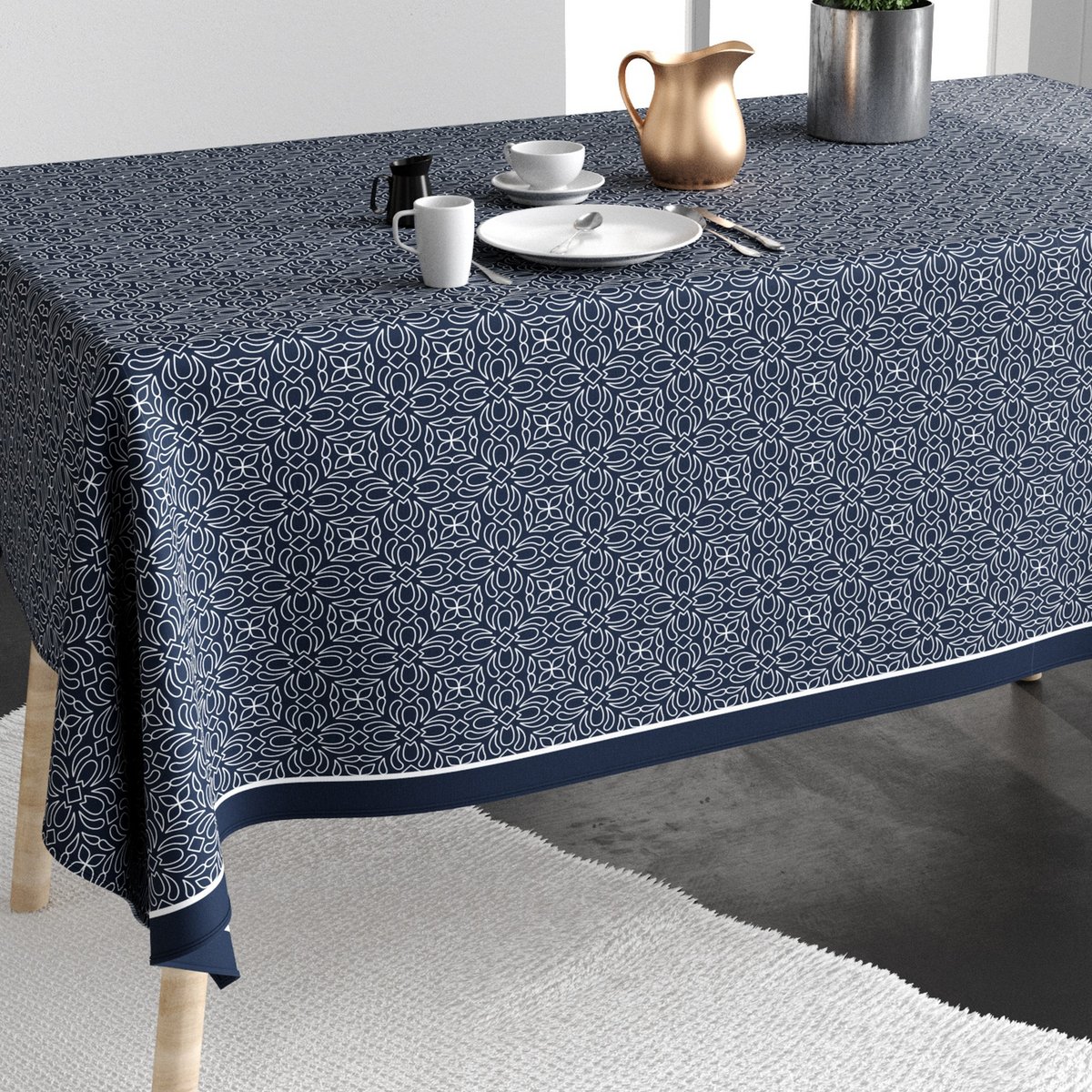 Nappe rectangulaire anti tache Coton Lejos bleu, EDEN
