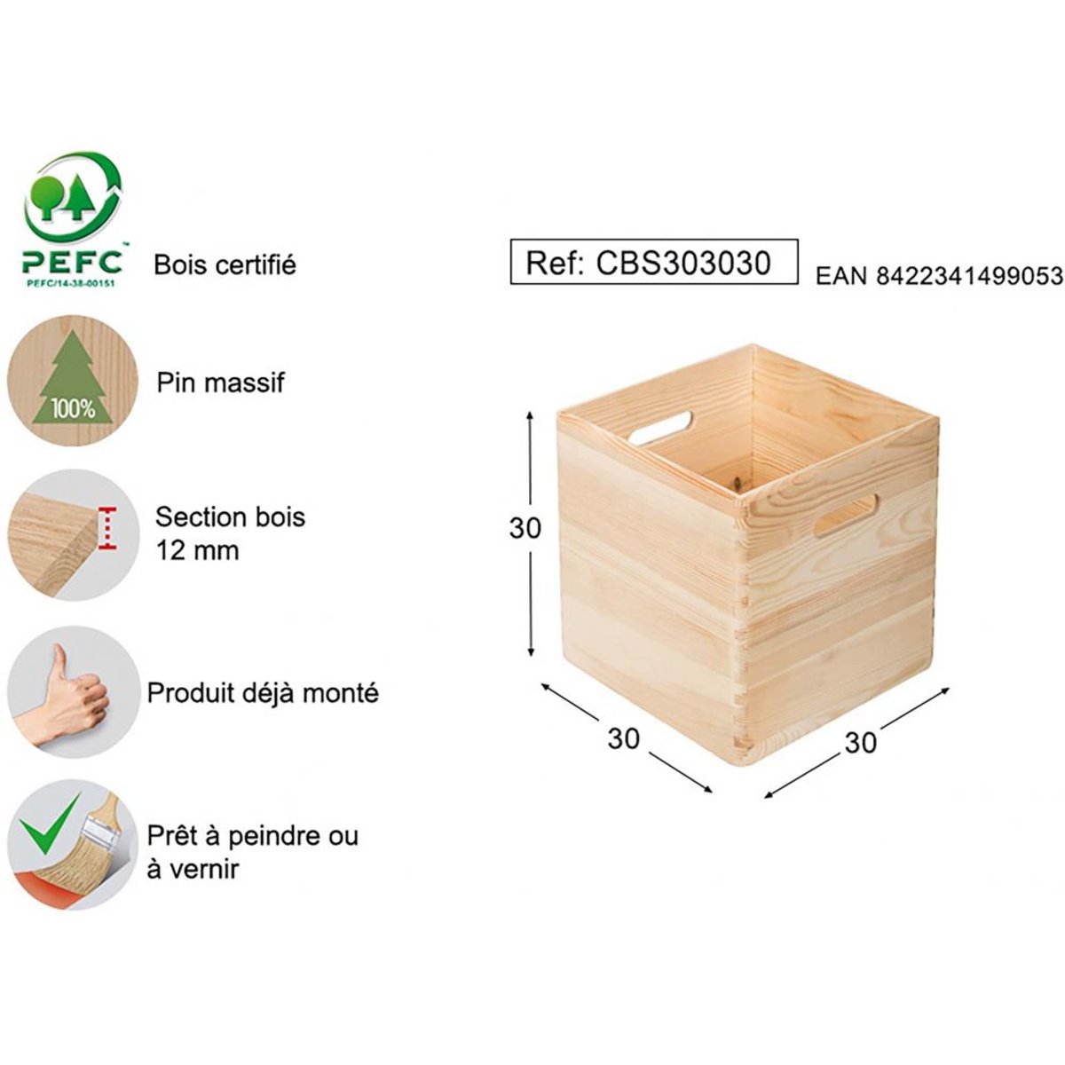 Caisse en pin massif 30 cm Dinamic stackable, ASTIGARRAGA