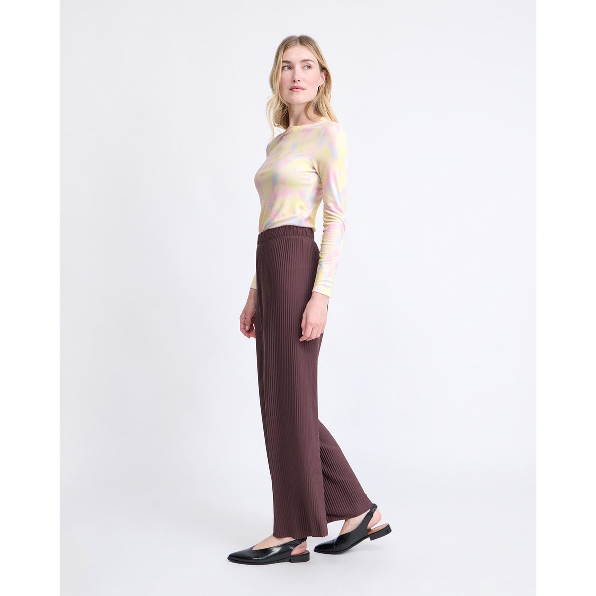Pantalon large plissé chocolat, EMOI EMOI