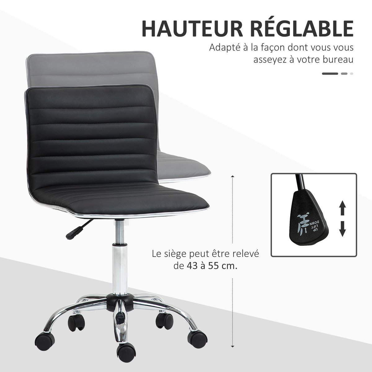 Chaise de bureau Revêtement synthétique Noir noir, HOMCOM