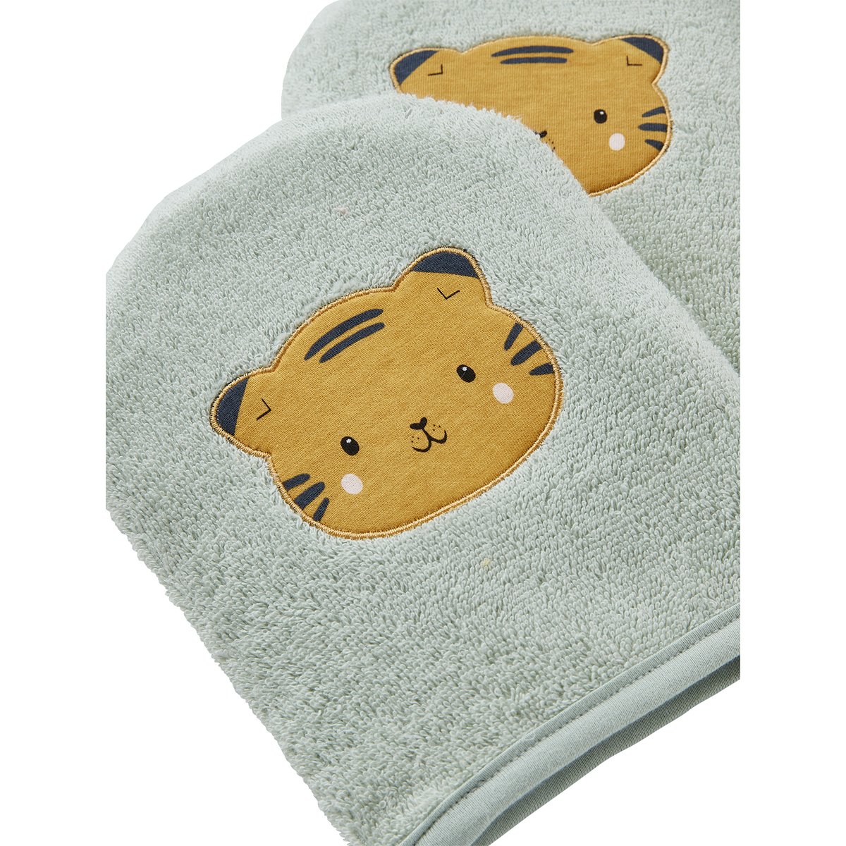 Lot de 2 gants de toilette Panda vert, VERTBAUDET