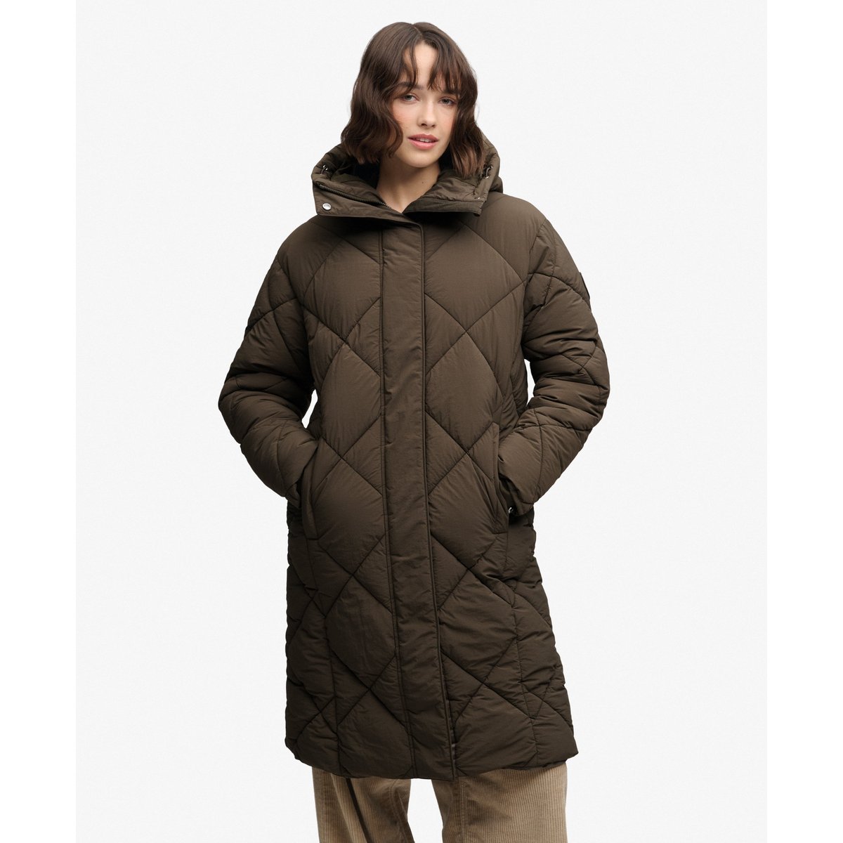Veste Matelassée Longue kaki foncé, SUPERDRY