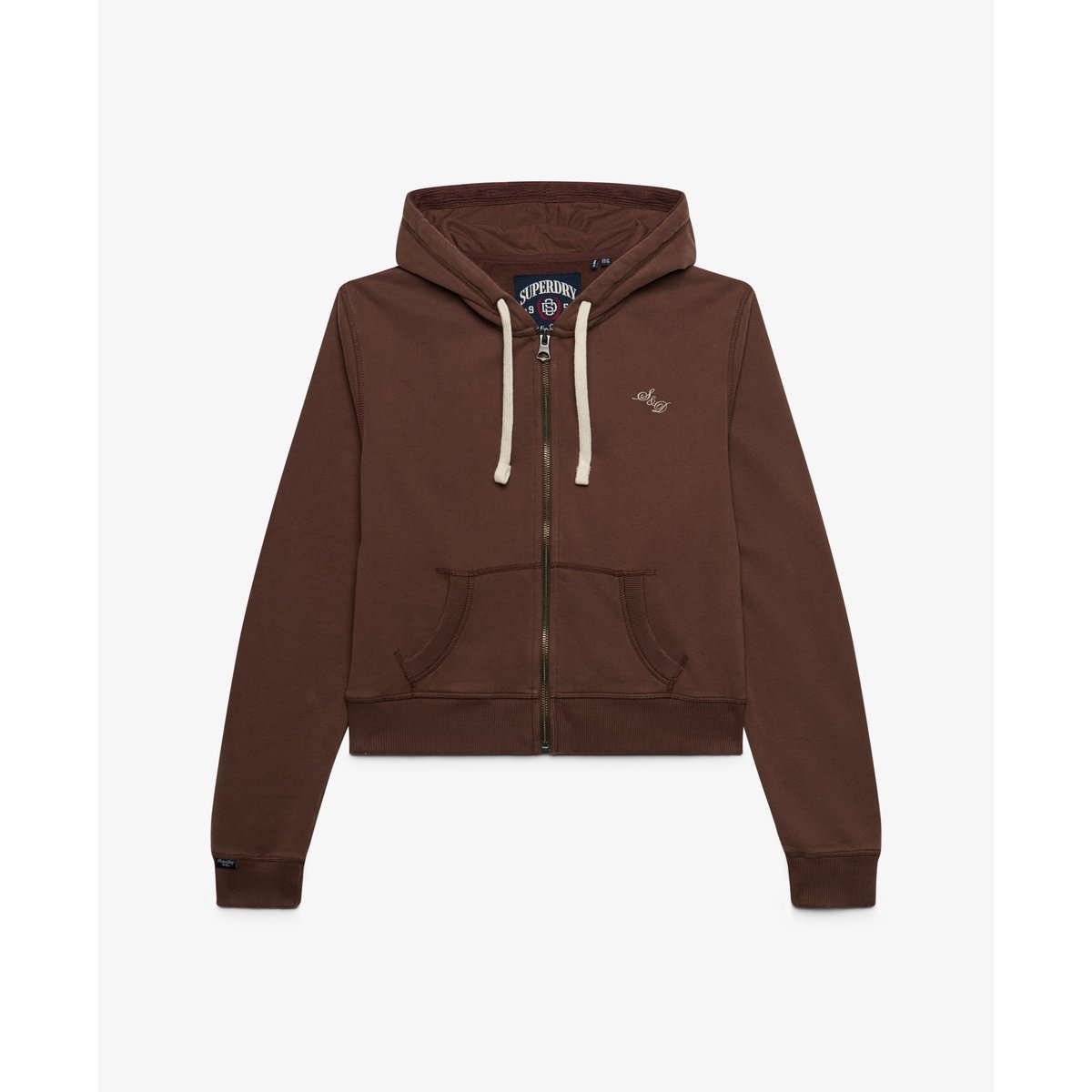 Sweat zippé à capuche Athletic Essentials Crop Coupe Décontractée marron châtaigne, SUPERDRY
