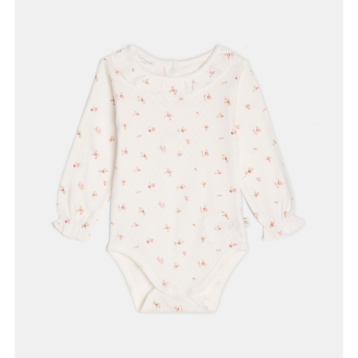 Body terise en coton bio maille pointelle écru et rose, CADET ROUSSELLE
