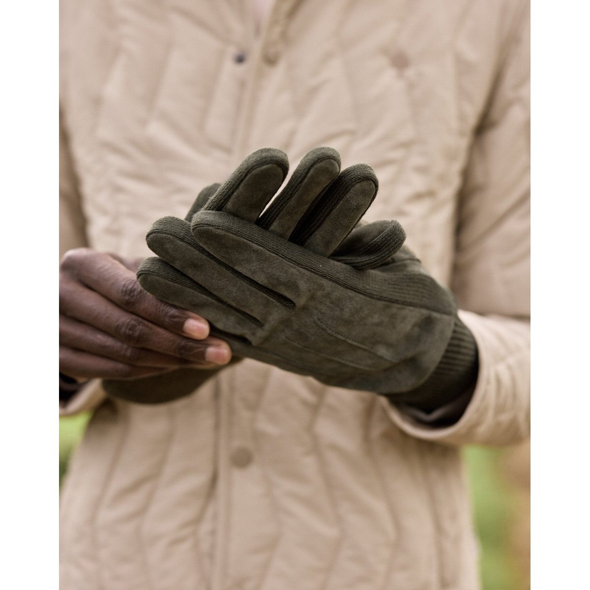 Gants cuir GLOVES MIX kaki, FAGUO