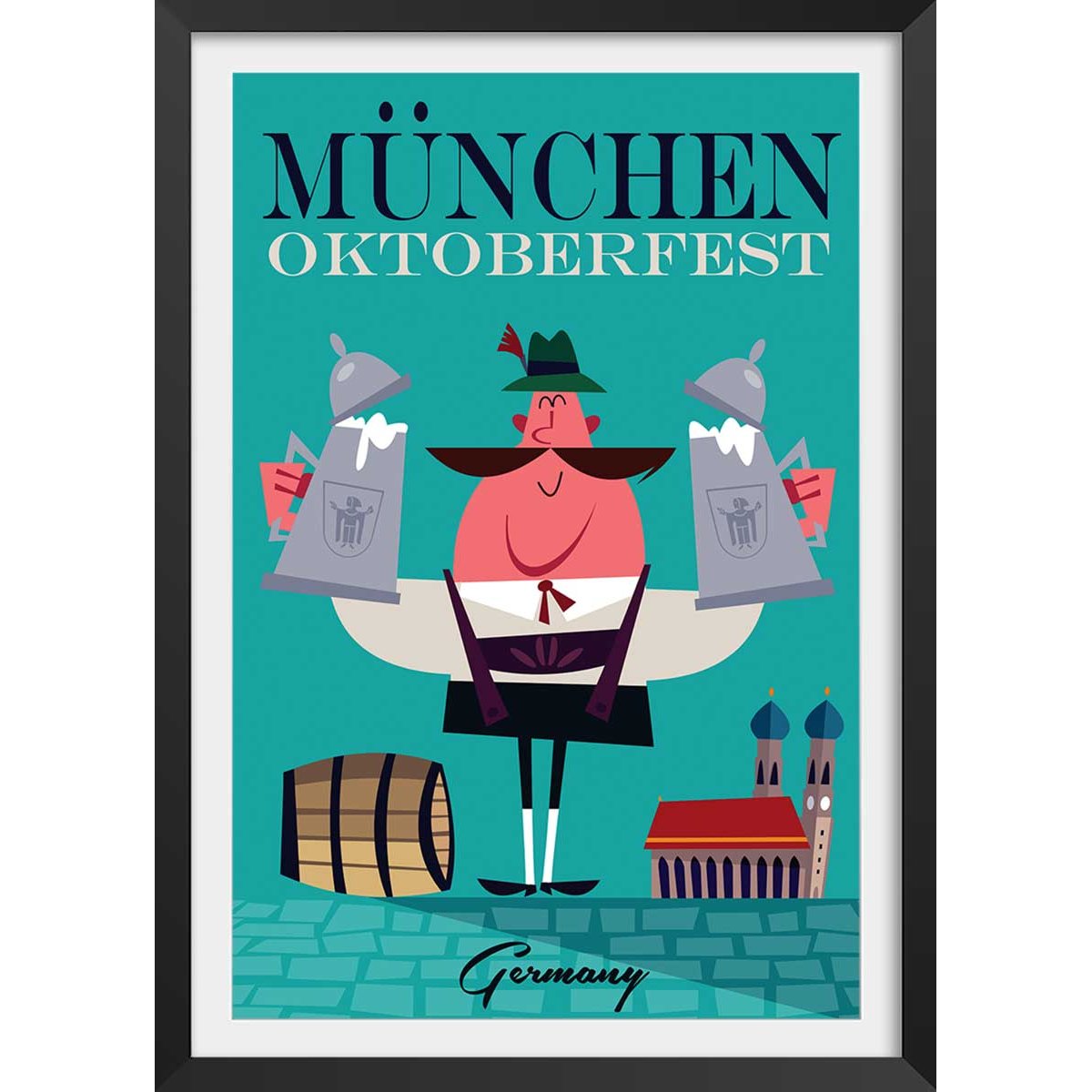 Poster retro munchen affiche + cadre en bois - noir, HEXOA
