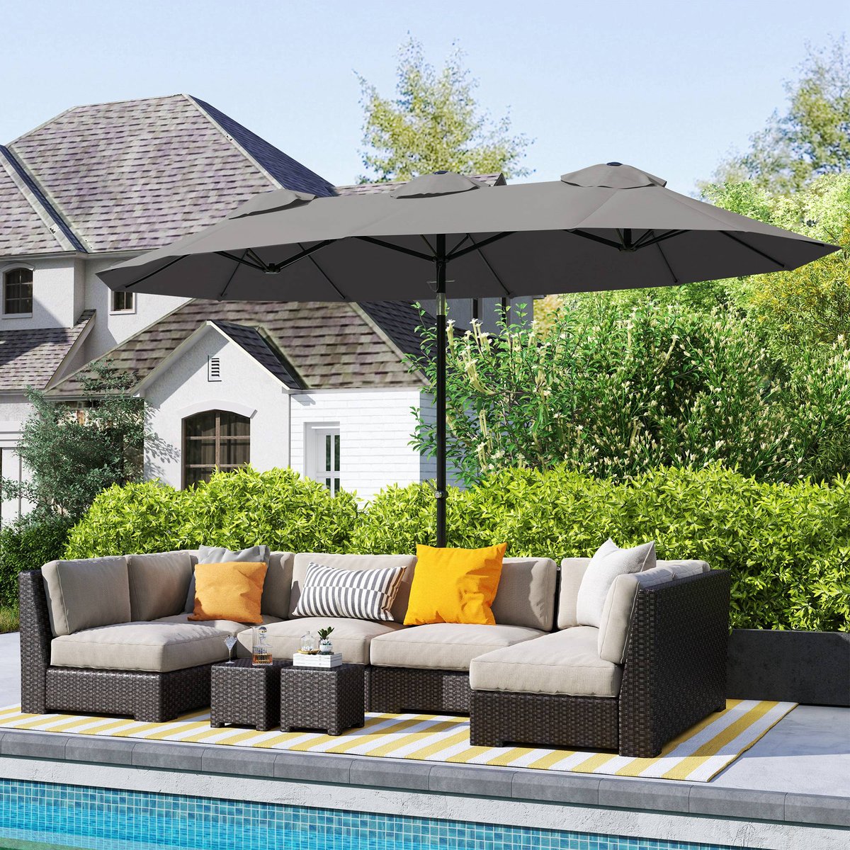 Parasol de jardin XL manivelle acier polyester haute densité gris, OUTSUNNY