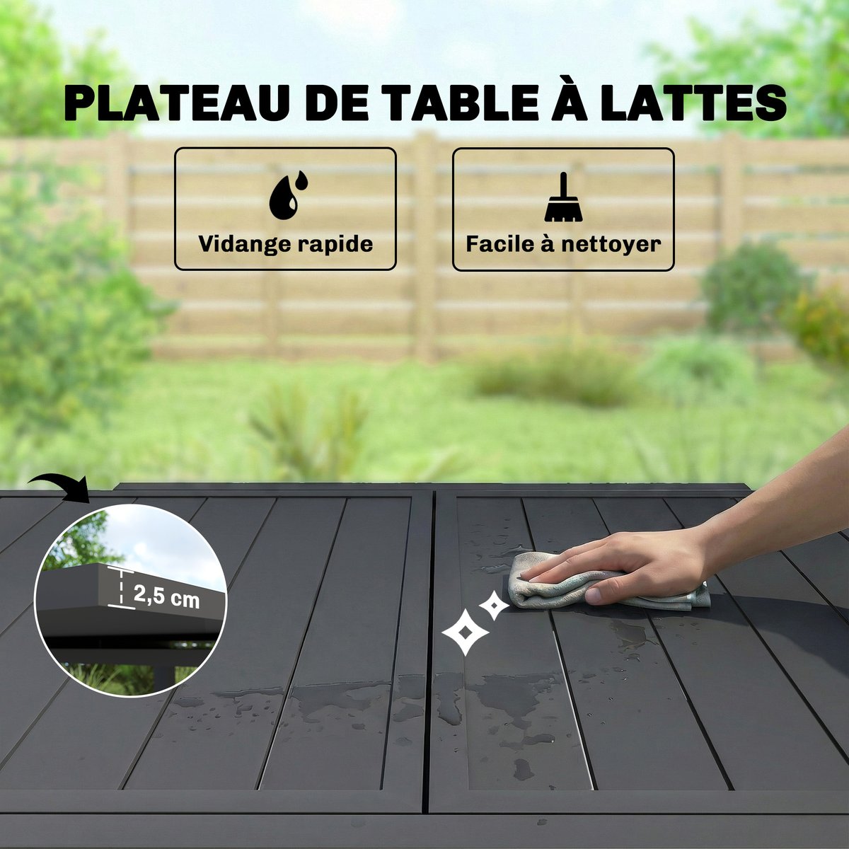 Table de salle à manger d'extérieur noir, OUTSUNNY