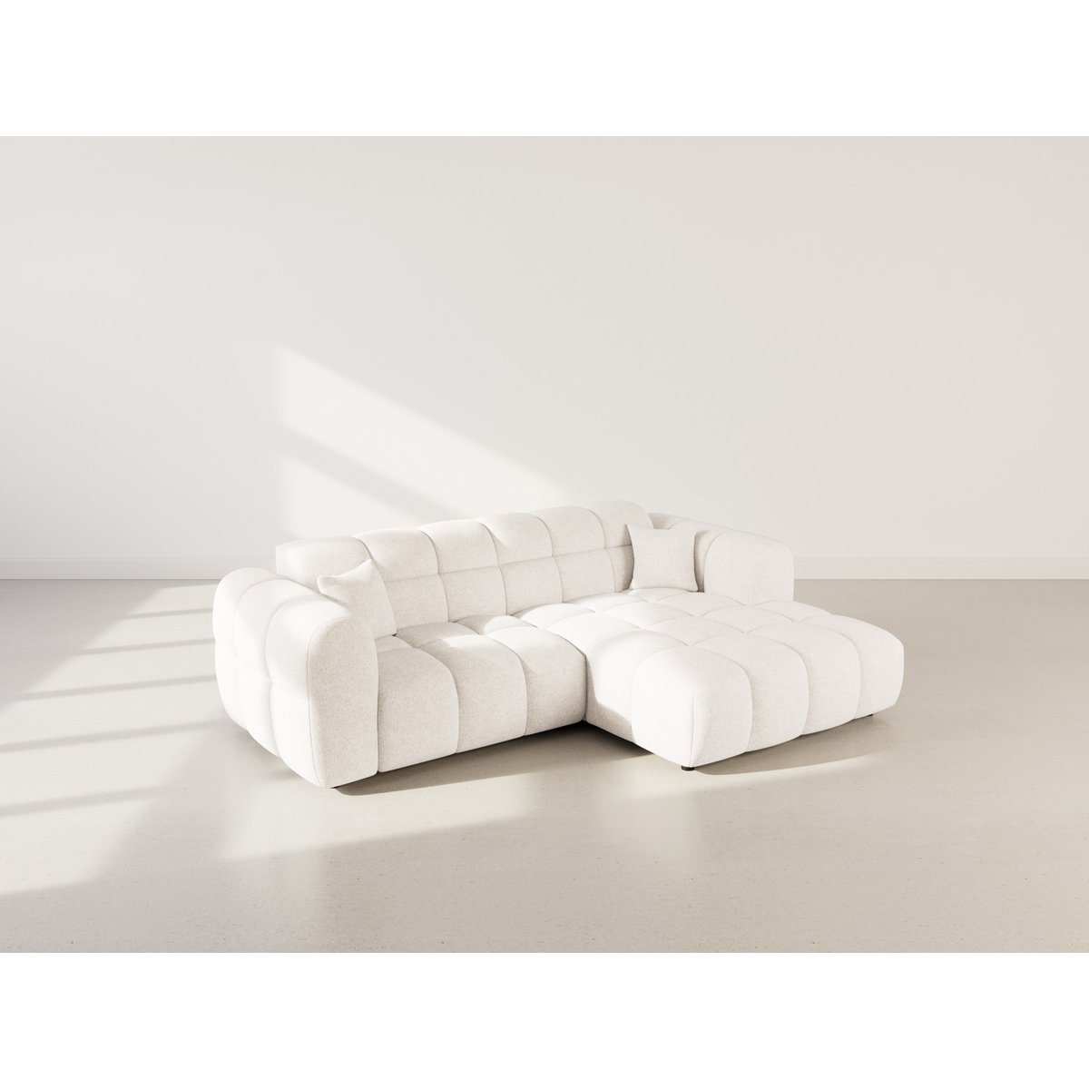 Canapé d'angle droit en tissu texturé, MINI RAY beige, BEST MOBILIER