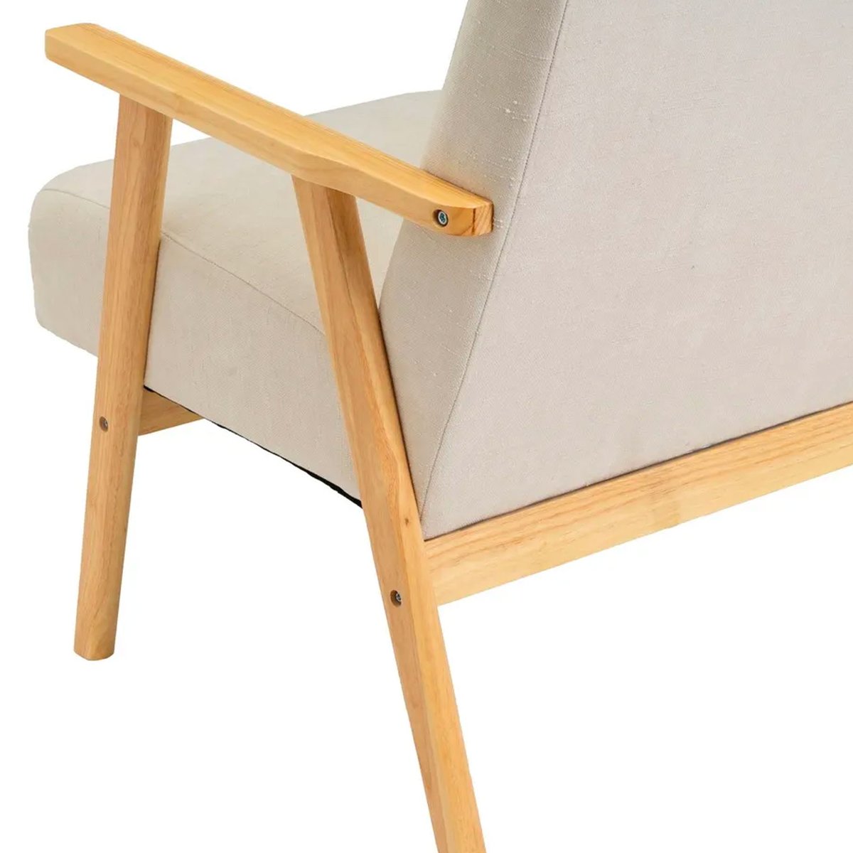 Fauteuil tissu chenille beige pieds bois vintage 67x79x84cm beige, WADIGA