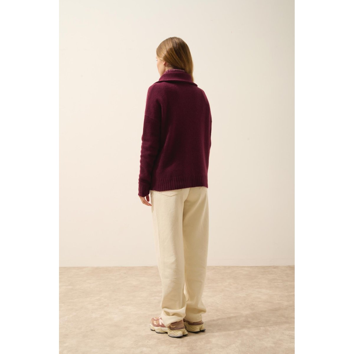 Pull Camionneur 6 Fils Mûre Akar bordeaux foncé, JUST CASHMERE