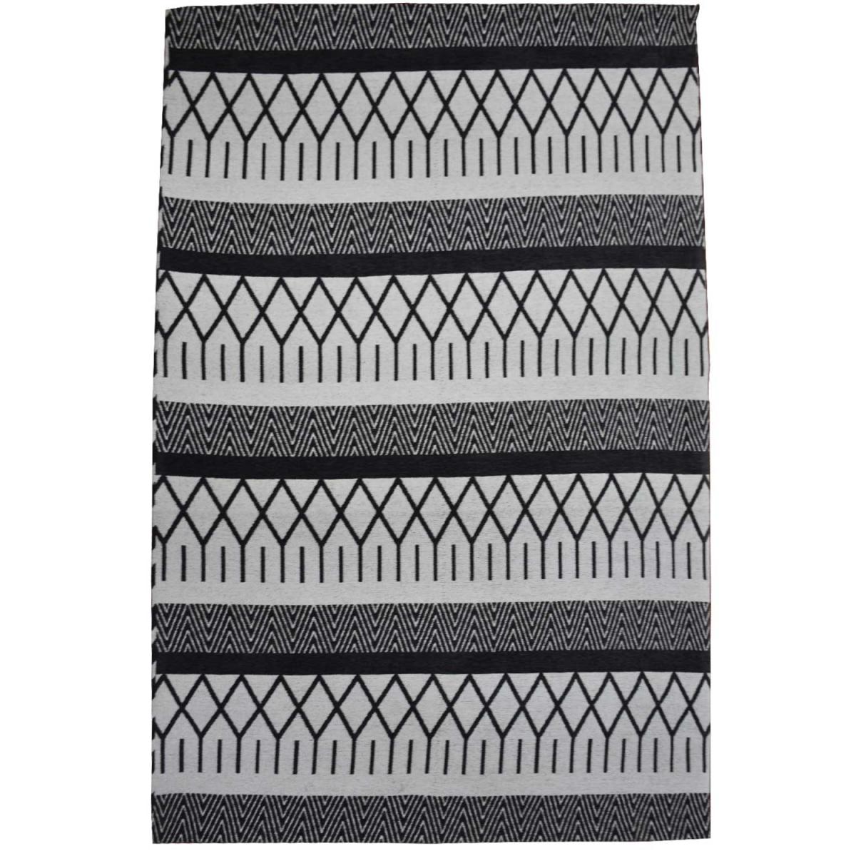Tapis salon et chambre fait à la main motif scandinave PANATA noir, UN AMOUR DE TAPIS