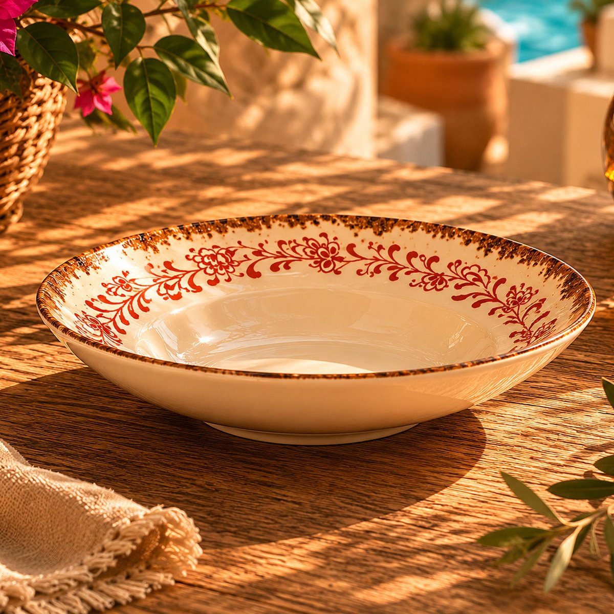 Lot de 6 assiettes creuses 21cm en porcelaine, PALAZZO rouge, OGO LIVING