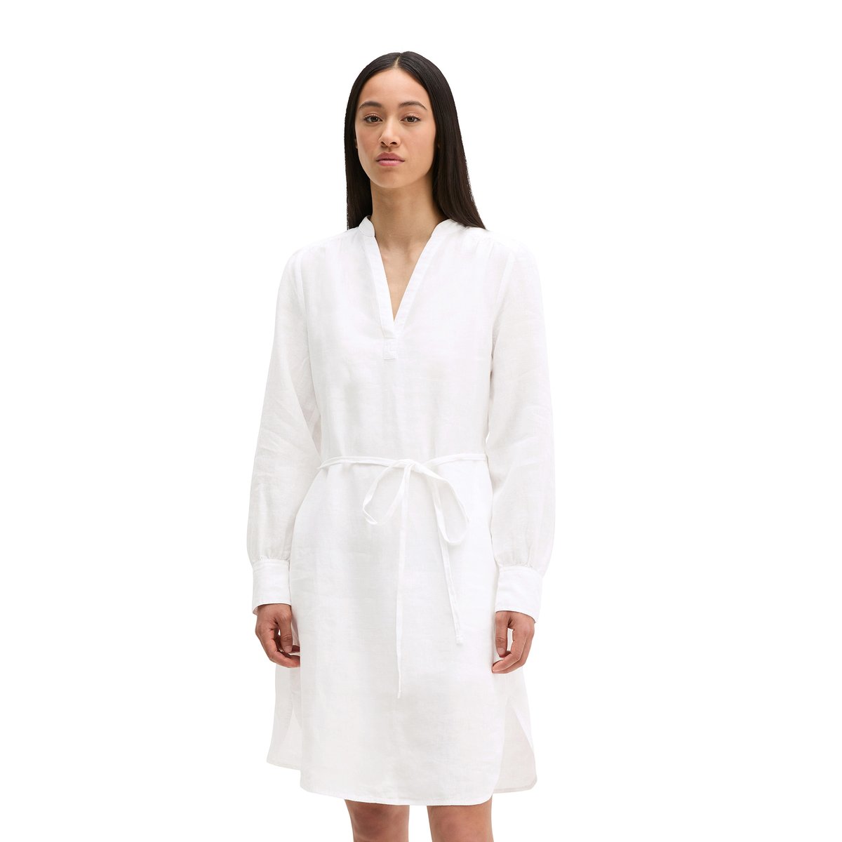 Robe en lin loose avec bandeau à la taille blanc, MARC O'POLO