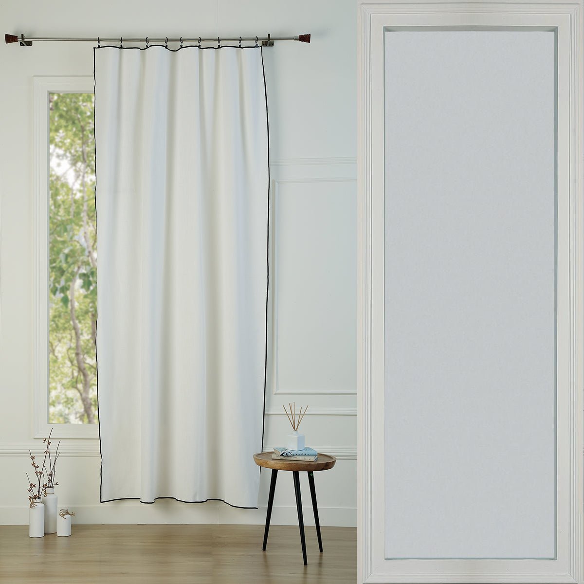 Rideau panneau toile de coton JULES blanc / noir, FEBRONIE