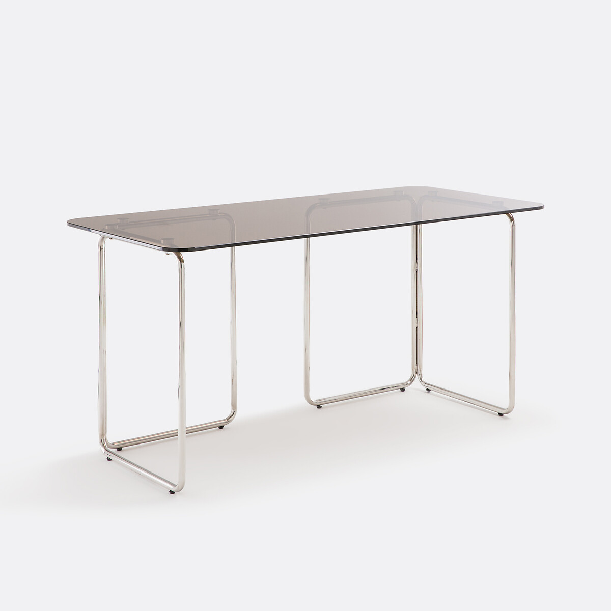 Bureau en verre et acier chromé, Socer verre fumé, LA REDOUTE INTERIEURS
