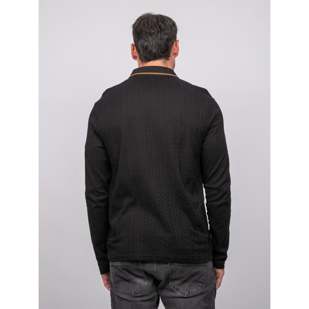 Polo Torsades Manches Longues Coton Pociber noir, RITCHIE