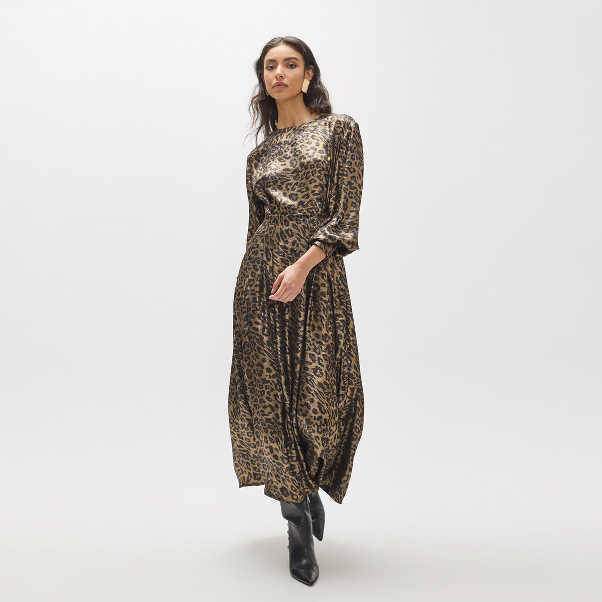 Robe midi imprimée léopard à col boà®te léopard, LOLA CASADEMUNT
