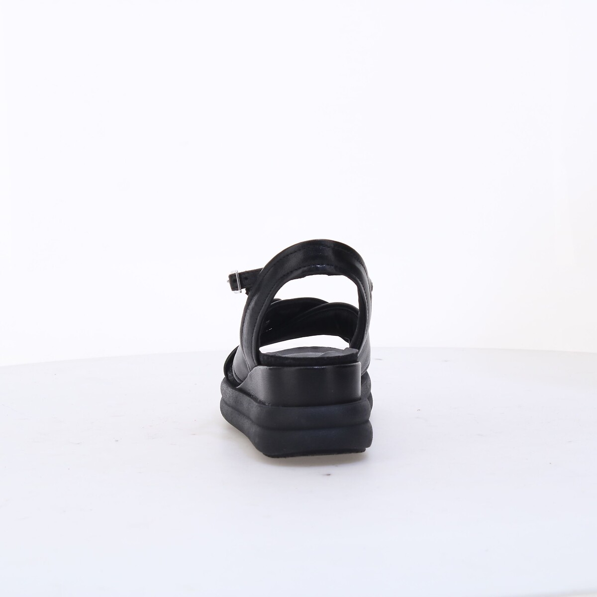 Sandales compensées en cuir noir, MJUS