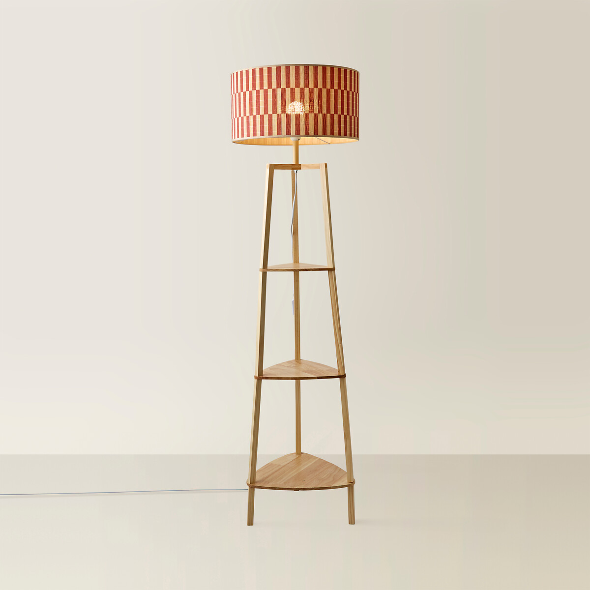 Hollis 3-Tier Shelf Tripod Floor Lamp with Orange Bamboo Shade orange, SO'HOME
