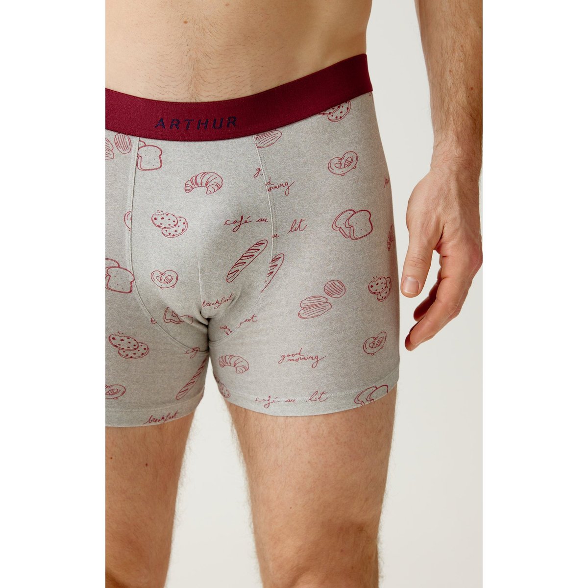 Boxer en jersey de coton imprimé P'tit dej au lit gris, ARTHUR