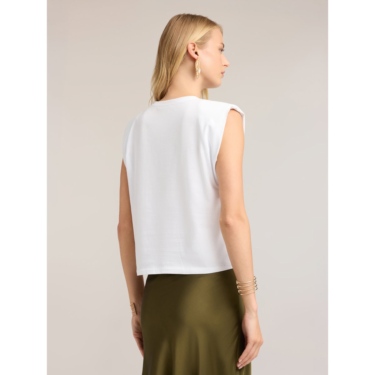 Top avec franges et perles sur l'encolure ras-du-cou blanc, MOTIVI