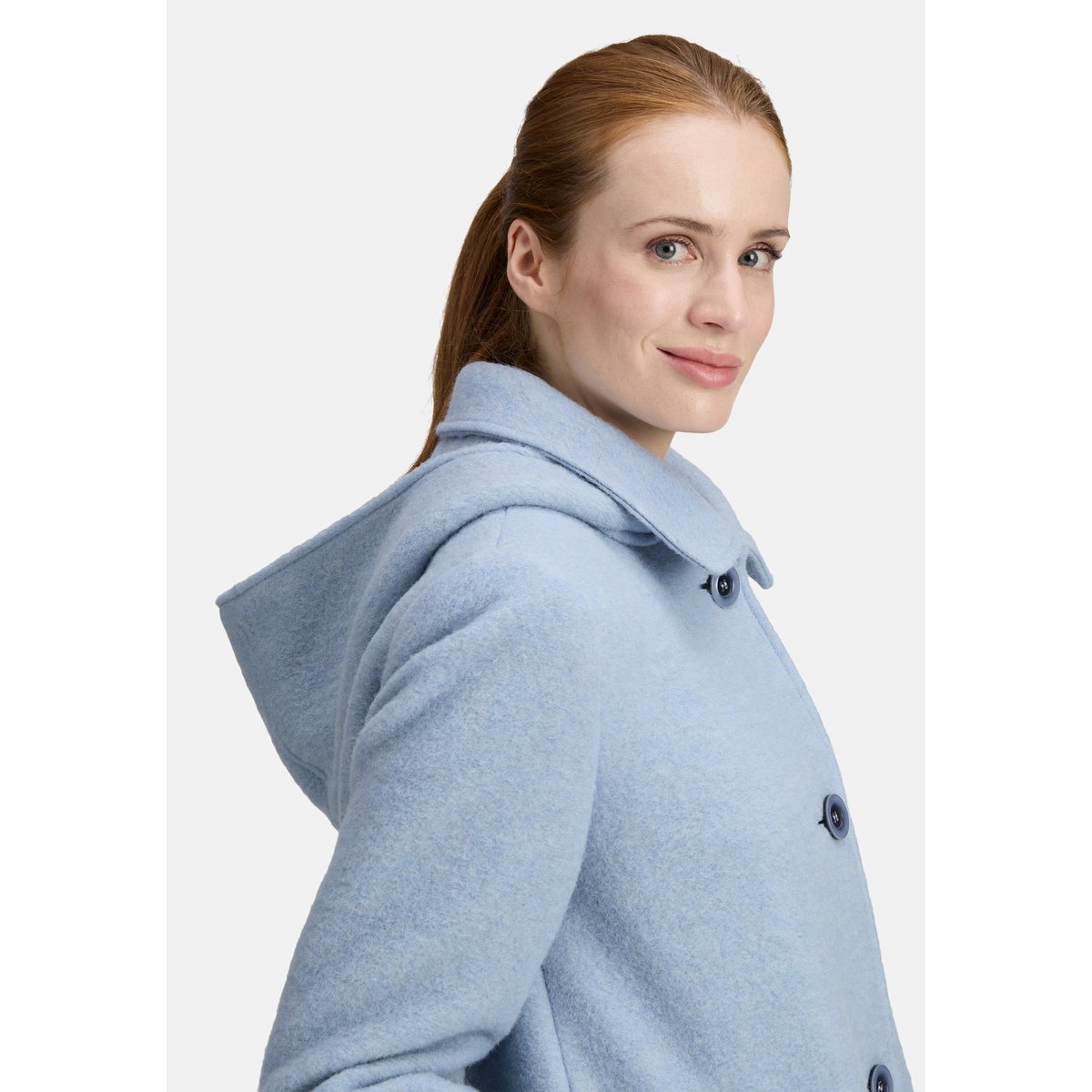 Manteau en laine à capuche amovible blue fog, BETTY BARCLAY