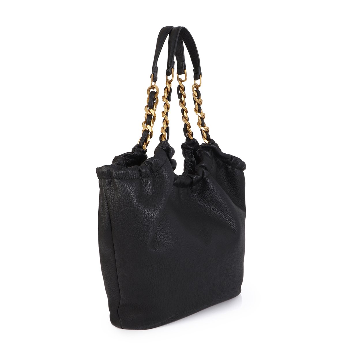 Sac hobo à chaîne dorée et logo panthère noir, LOLA CASADEMUNT