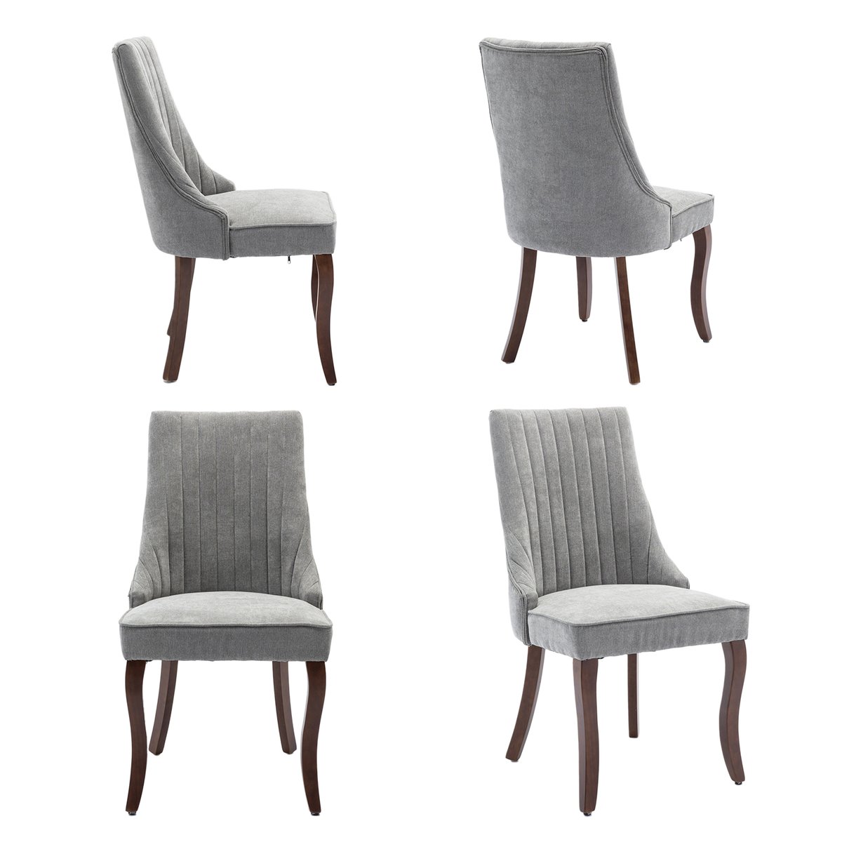 Lot de 4 chaises de salle à manger en tissu chenille avec pieds bois, GERRYB gris, MEUBLES COSY