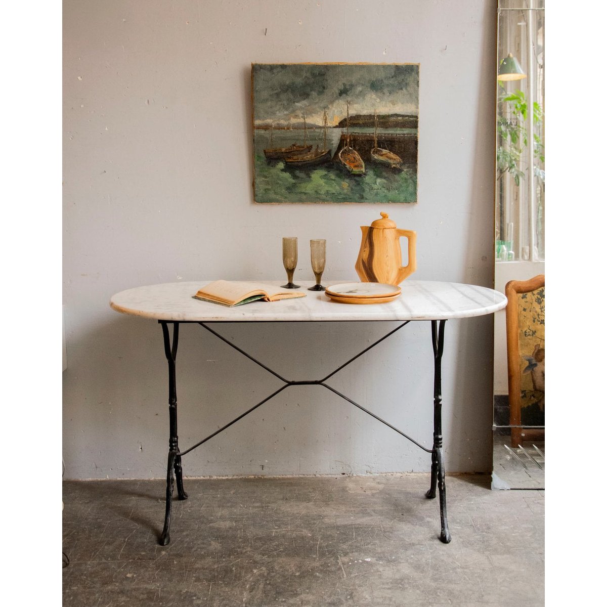 Table à manger en marbre et métal Romy N°1515 - Bon état blanc, DEBONGOUT