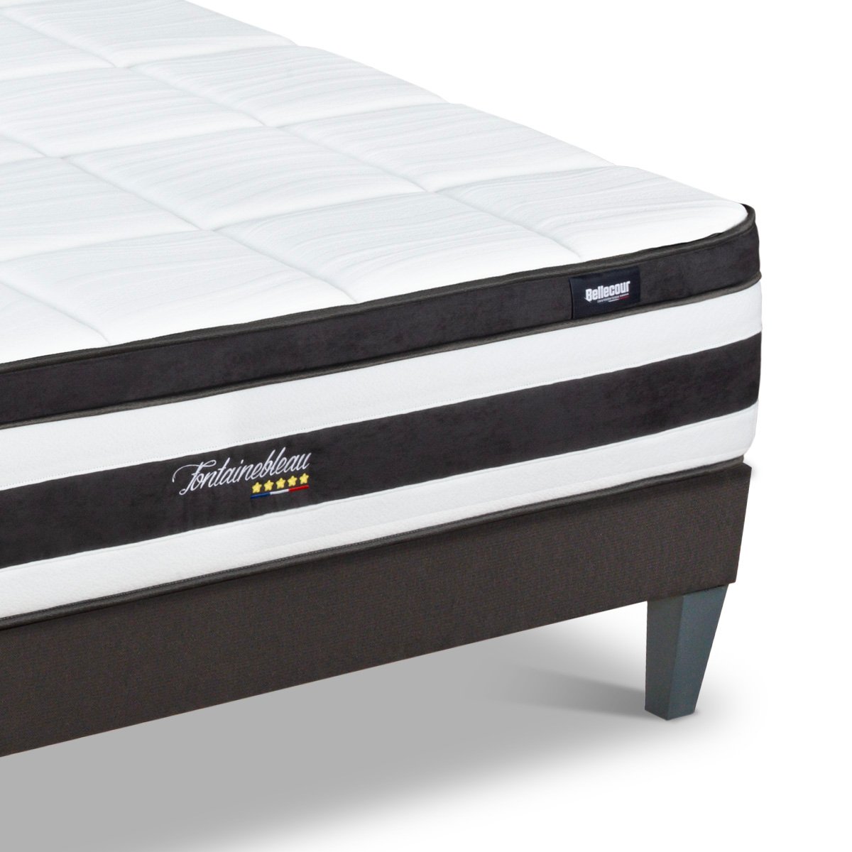 Pack Fontainebleau 90x190 cm Matelas Ressorts + Sommier Bois + Accessoires blanc, BELLECOUR