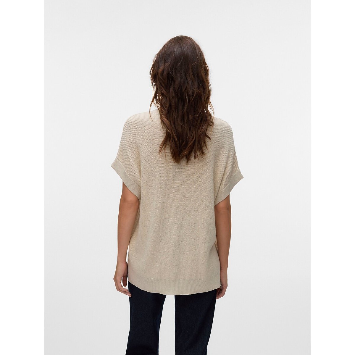 Short Sleeve V-Neck Jumper ecru , VERO MODA