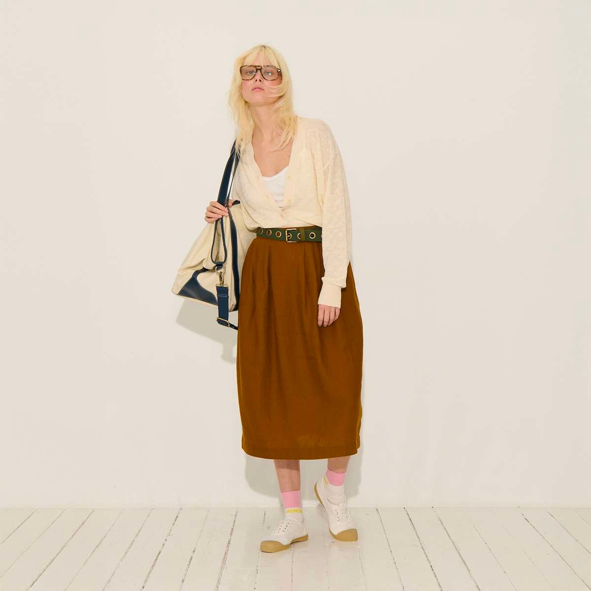 Jupe midi en lin POPPY caramel, BENSIMON