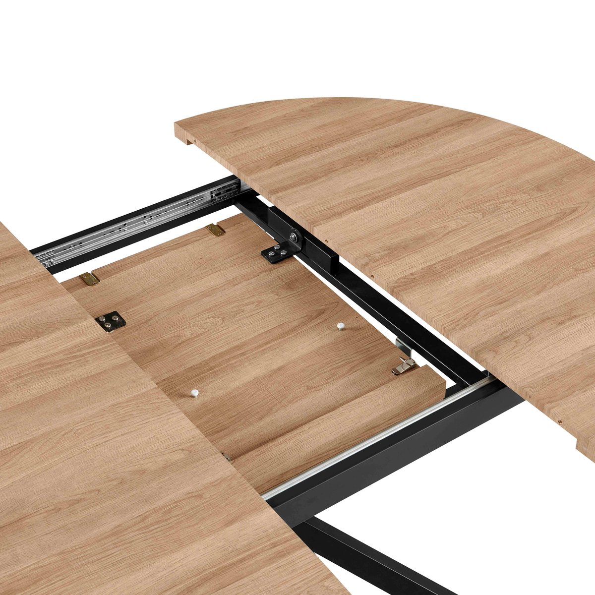 Table à manger extensible ronde en métal et effet bois 6 à 8 personnes, MARCIA beige, OVIALA