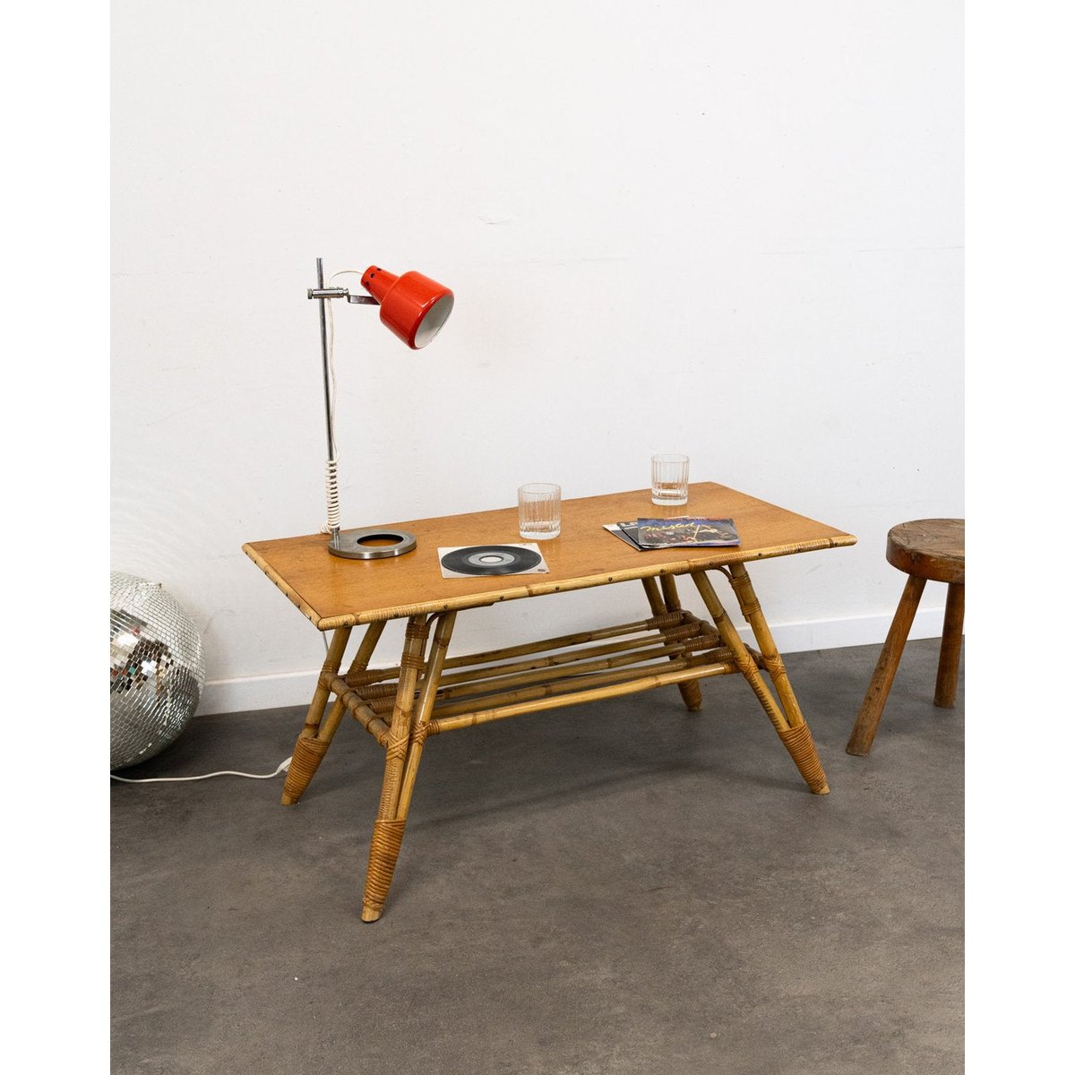 Table basse en bambou et rotin Léonie N°1037 - Bon état naturel, DEBONGOUT