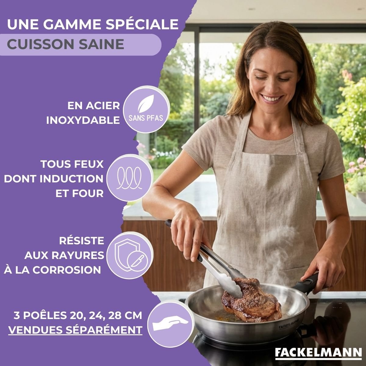 Poêle à manche amovible InoGrip inox, FACKELMANN