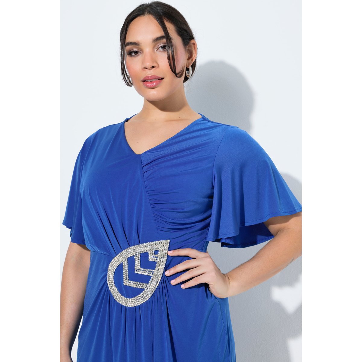 Robe maxi manches courtes et décolleté en V bleu roi, ULLA POPKEN