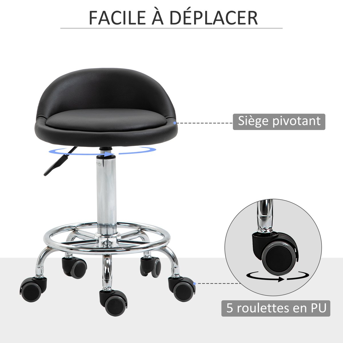 Tabouret de salon Revêtement synthétique Noir noir, HOMCOM
