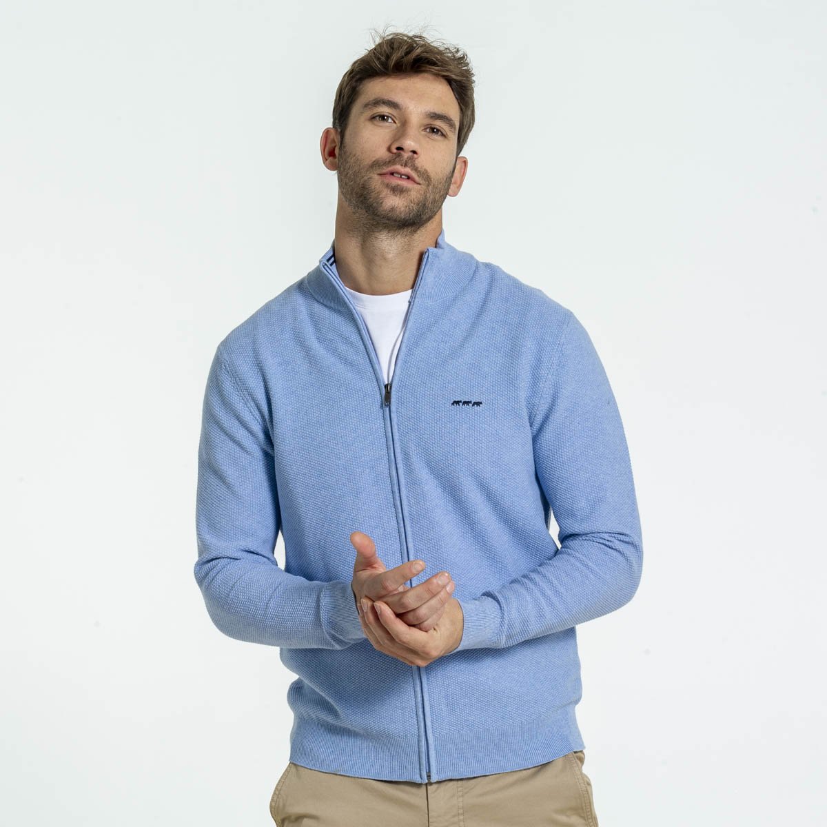 Cardigan en tricot grain de riz bleu ciel, MISE AU GREEN