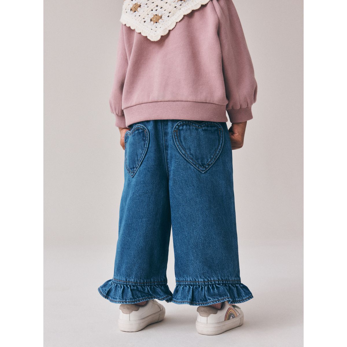 Jean large ourlet à volants en denim, NEXT