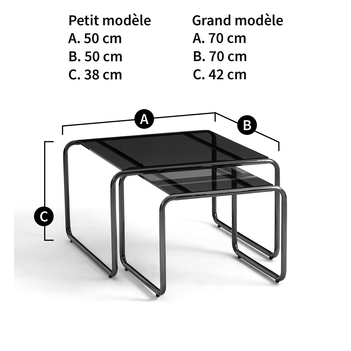 Lot de 2 tables basses en verre trempé, Neso noir, LA REDOUTE INTERIEURS