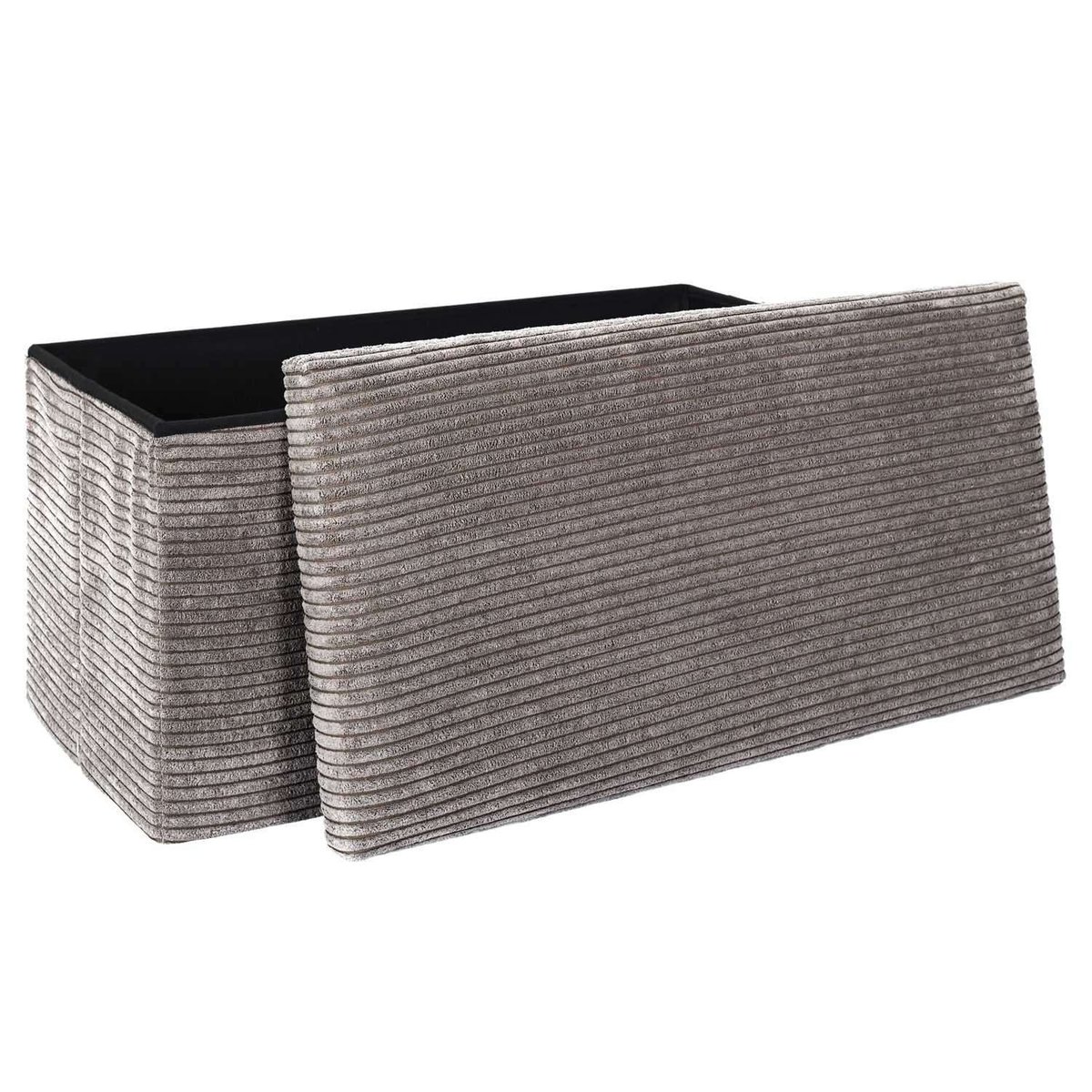 Banc de rangement pliable en velours côtelé SCOTT taupe, THE HOME DECO FACTORY