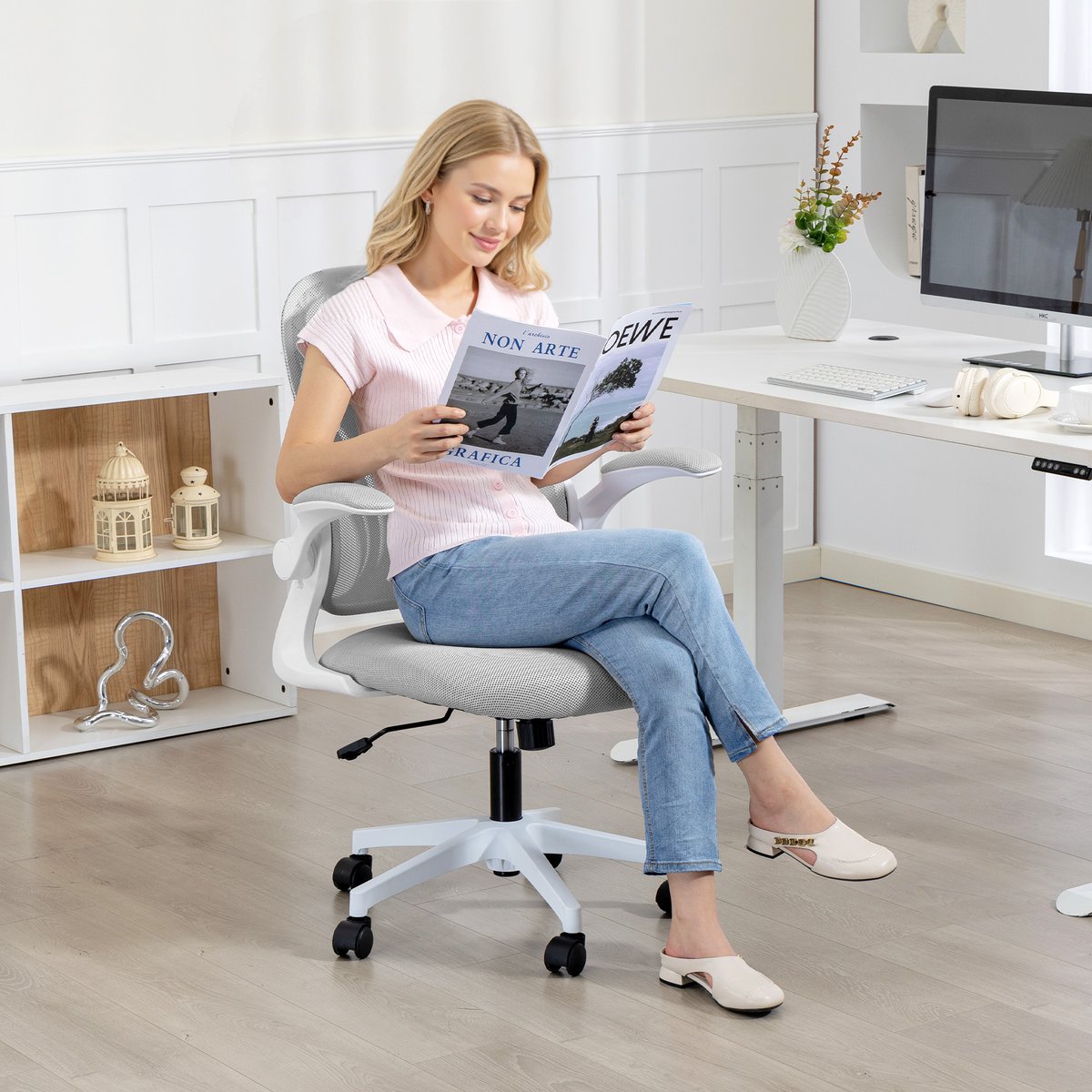 Chaise de bureau Maille (100% polyester) Gris gris clair, HOMCOM