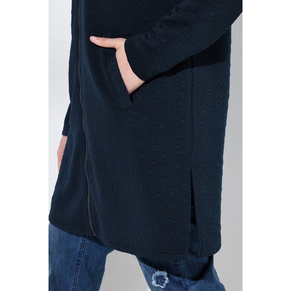 Veste longue en molleton, col montant marine, ULLA POPKEN