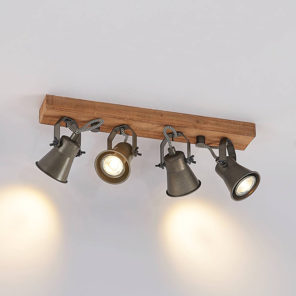 Projecteur halogène en bois vintage marron, noir, LINDBY