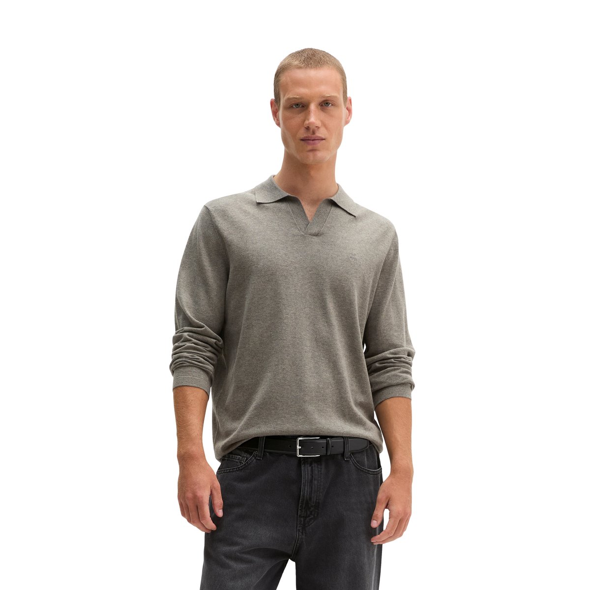 Polo en tricot régulier en mélange de coton et de cachemire bio gris, MARC O'POLO