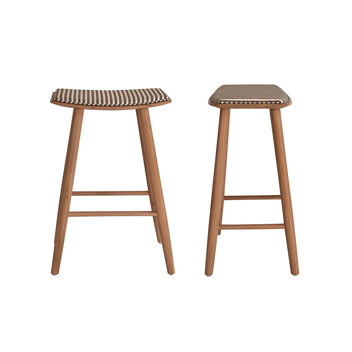 Lot de 2 tabourets de bar en teck massif et tissu rayé AMBRE rayure_marron_beige, BERAH GETAH