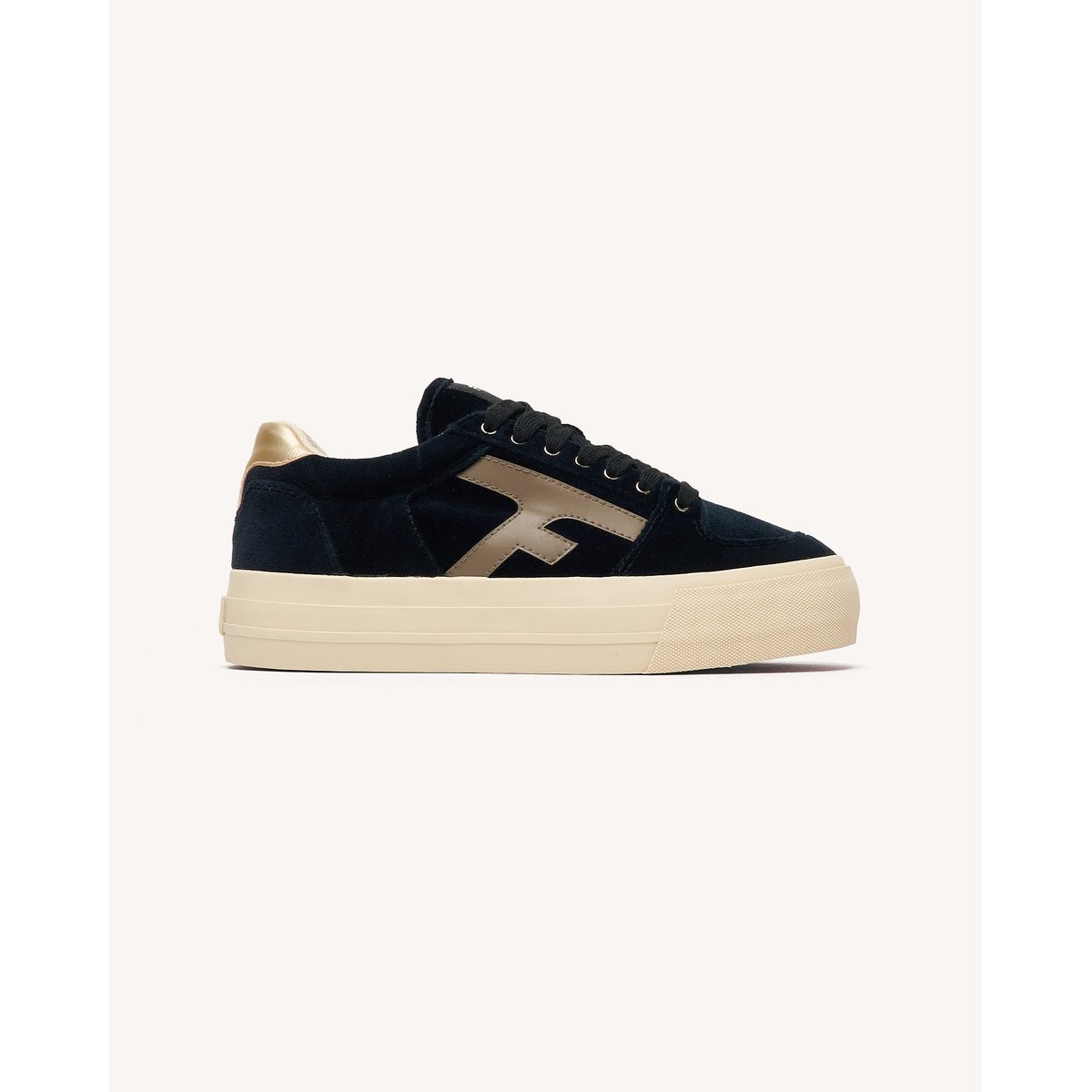 Tennis basses plateforme en velours noir, FAGUO